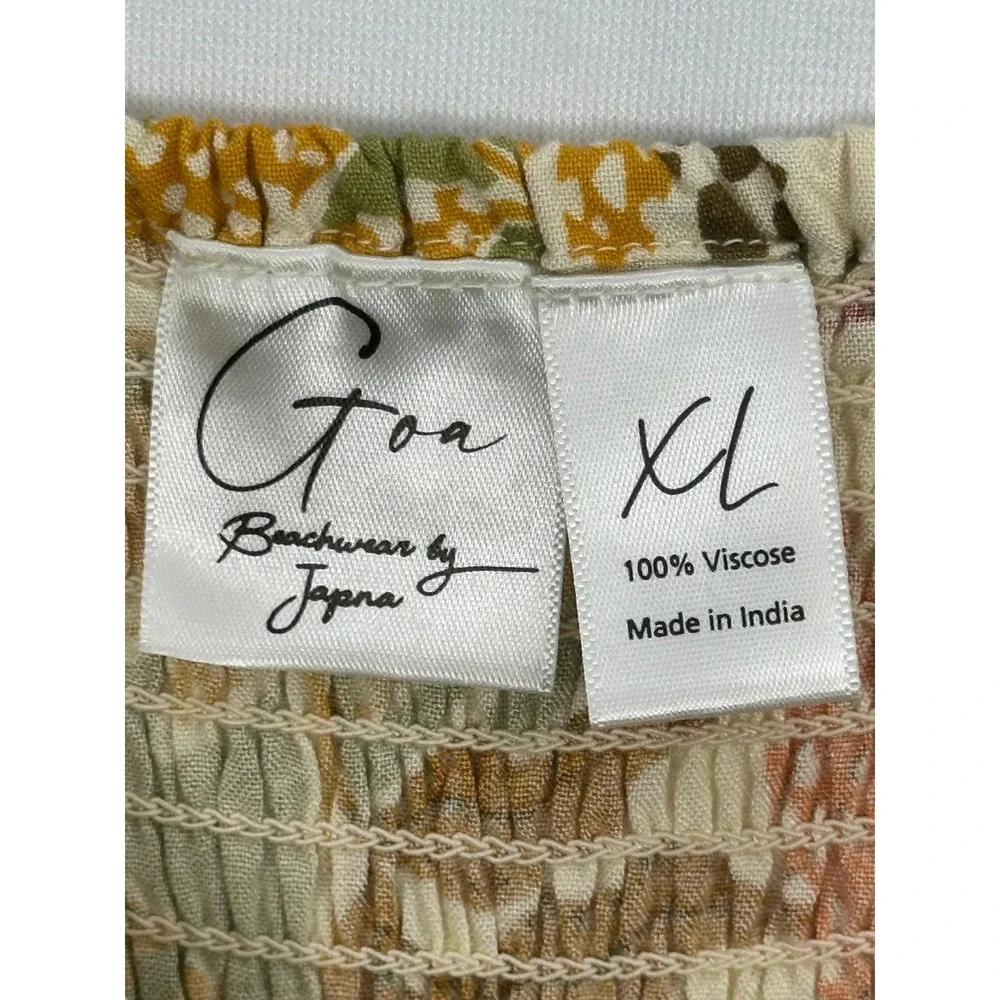 Goa Beachwear by Japna Tropical Leaf Print Smocked Midi Dress‎ XL Orange Green